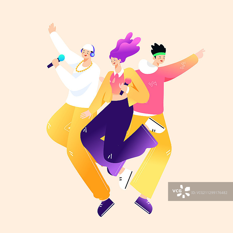 卡通电商购物促销唱歌达人邀请好友音乐节聚会派对活动矢量插画图片素材