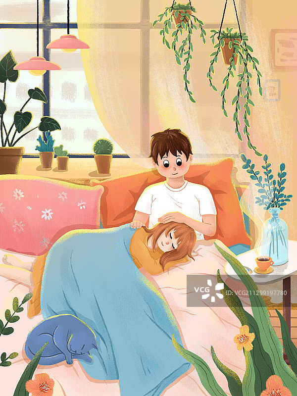 情侣插画之卧室图片素材