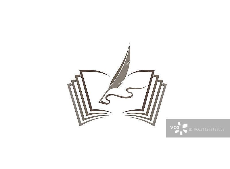 羽毛笔在纸上书写与打开的书本图片素材