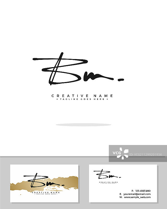 字母B M BM首字母签名手写标志图片素材
