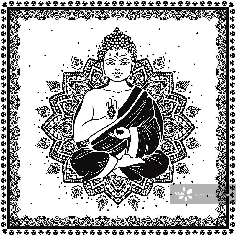 复古冥想佛陀图片素材