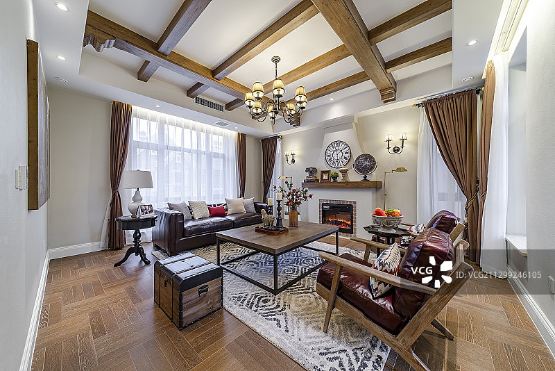 别墅美式风格室内客厅图片素材