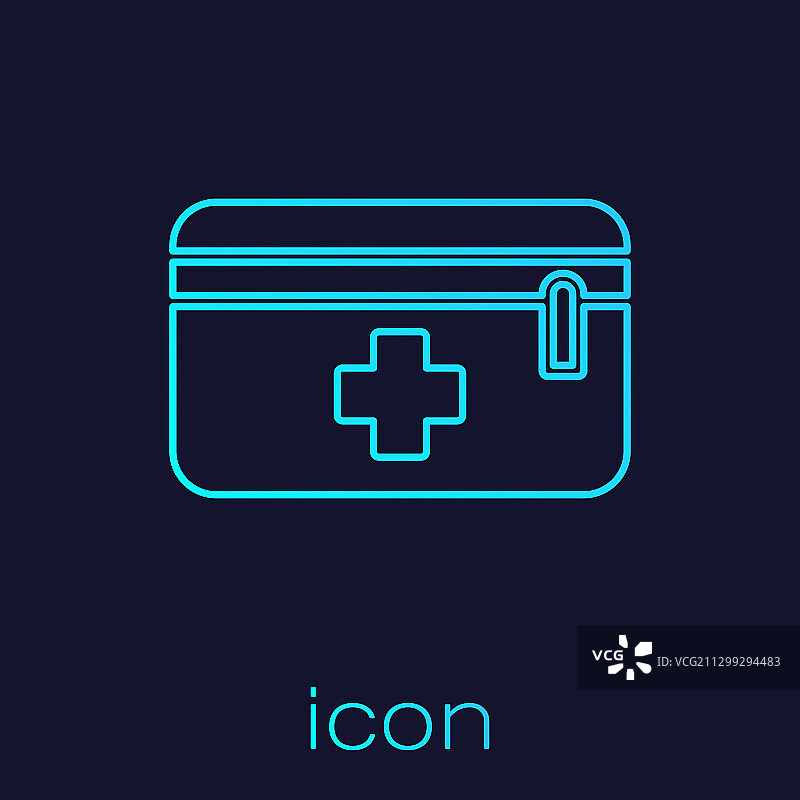 蓝色背景上的绿松石线条急救箱图标图片素材