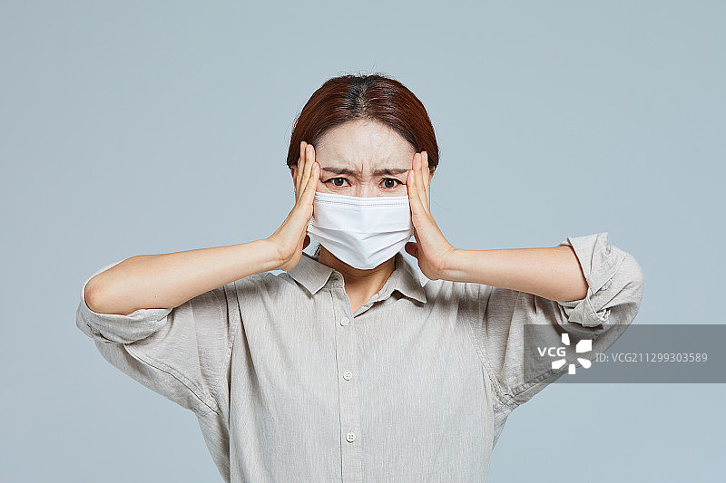 口罩、病毒、新冠肺炎、牙科口罩、头痛、疼痛图片素材