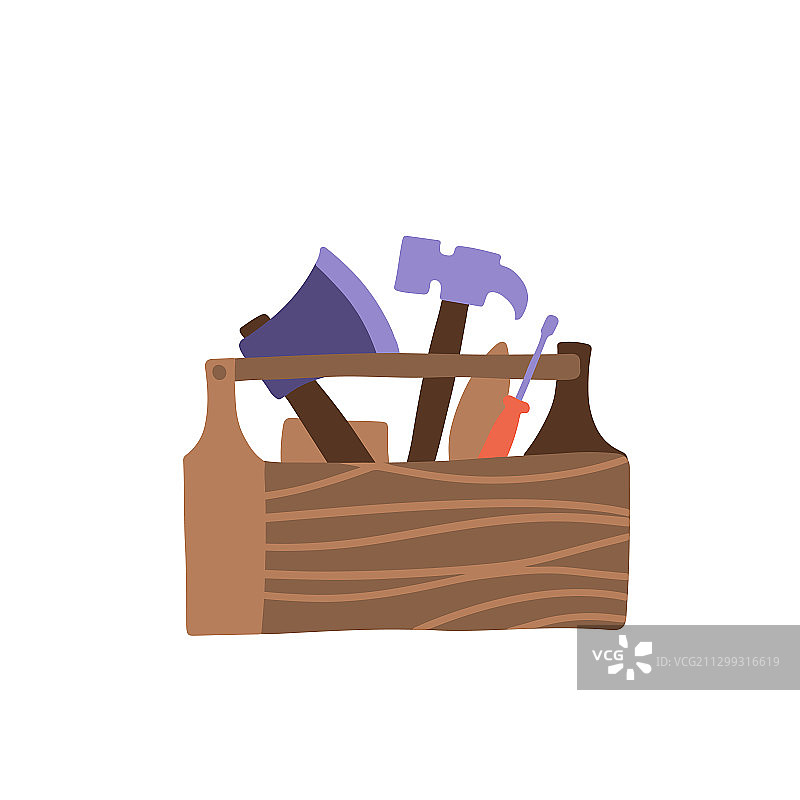 带工具的旧木制五金工具箱图片素材