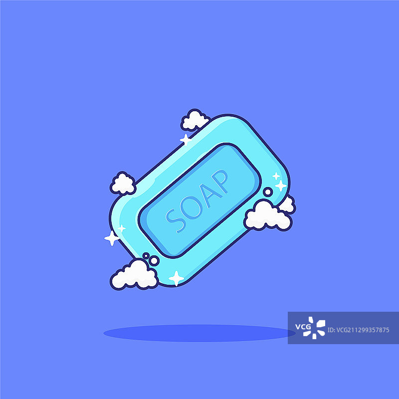 带泡沫卡通贴纸的蓝色肥皂图片素材