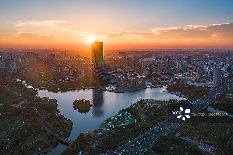 上海嘉定远香湖航拍图片素材