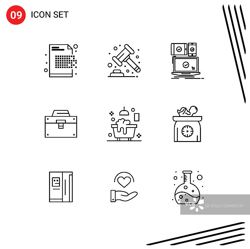 包9个现代轮廓标志和符号图片素材