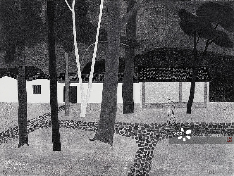 水印木刻版画《逸境NO.4》图片素材