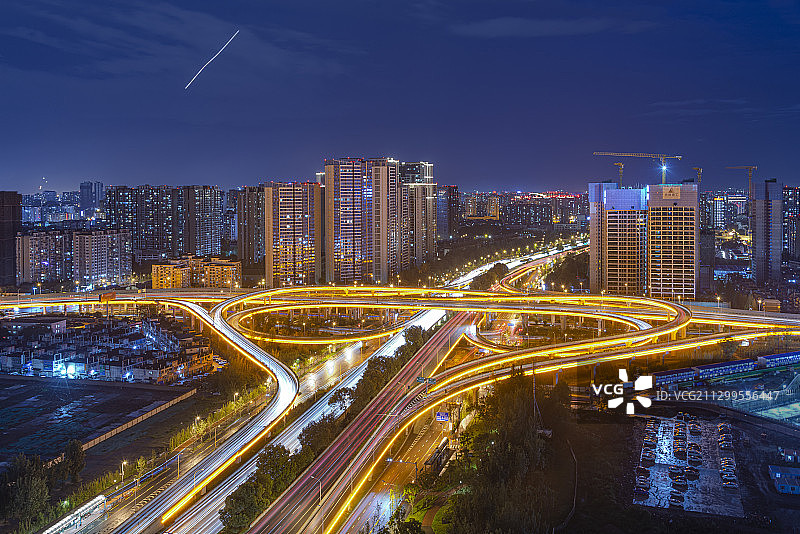 成都市西三环路金牛立交夜景图片素材