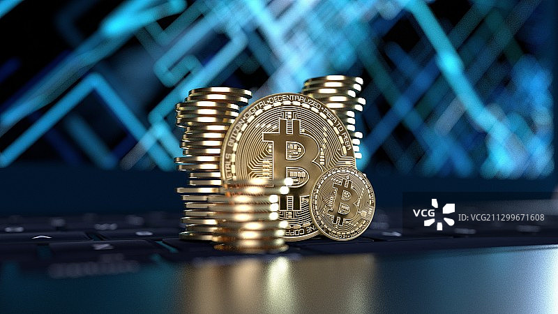 3D渲染区块链比特币概念插图图片素材