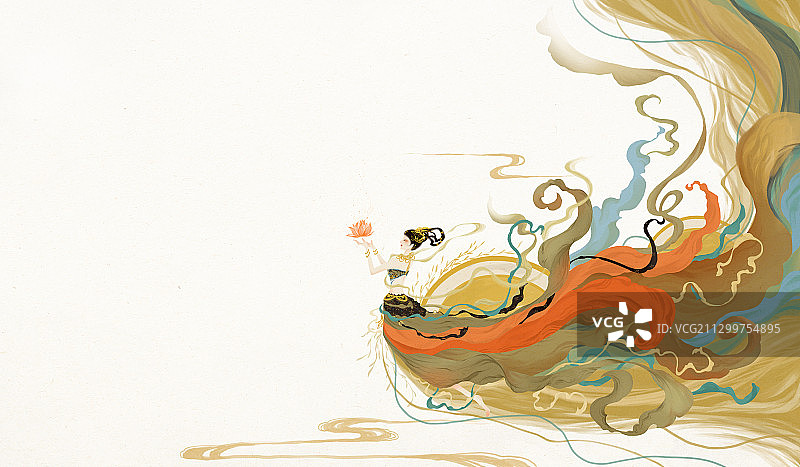 中国风敦煌飞天古典插画背景图片素材