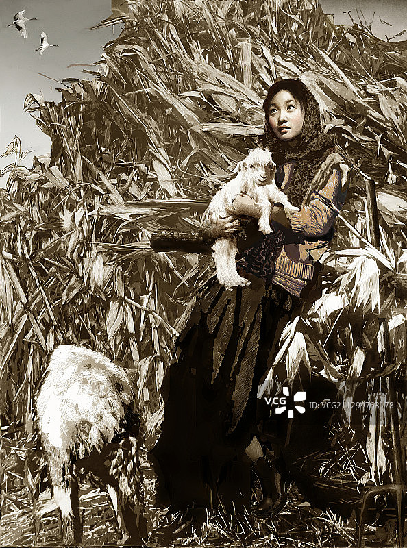 套色木刻版画《神往》图片素材
