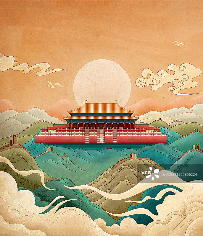 紫荆城故宫太和殿庆祝国庆节中秋节国风插画图片素材