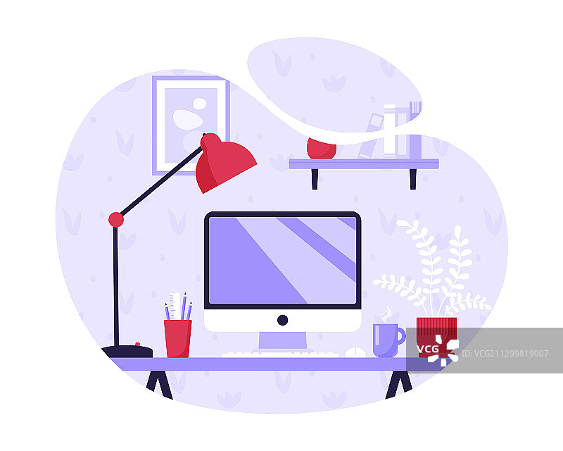 放在家里的桌子上的现代工作场所电脑图片素材