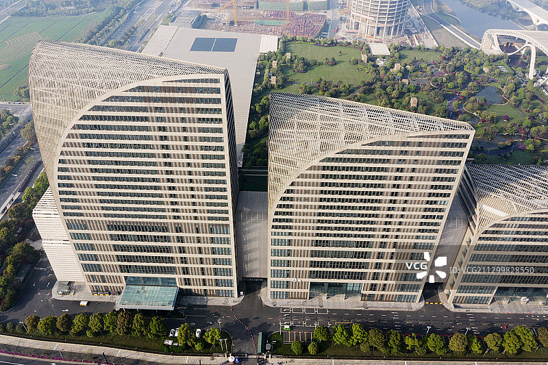 鸟瞰杭州国际博览中心图片素材