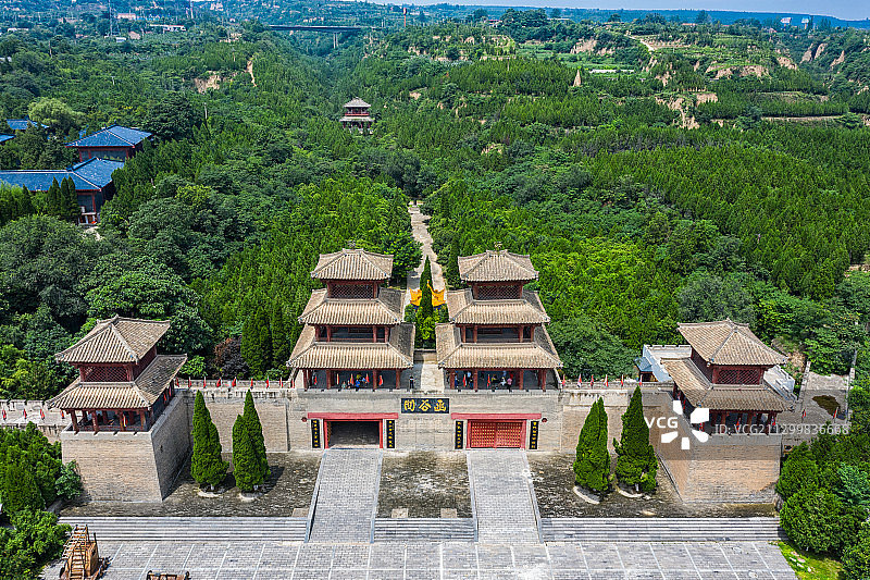 亚洲中国河南省三门峡市函谷关景区航拍视角图片素材
