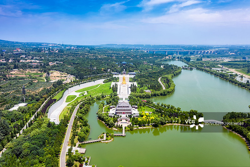 亚洲中国河南省三门峡市函谷关景区航拍视角图片素材