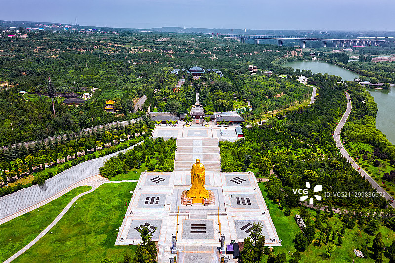 亚洲中国河南省三门峡市函谷关景区航拍视角图片素材
