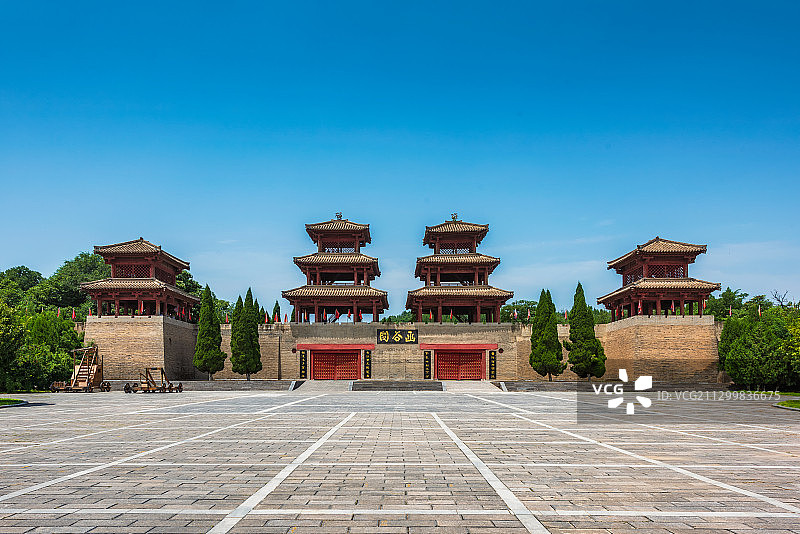 亚洲中国河南省三门峡市函谷关景区航拍视角图片素材