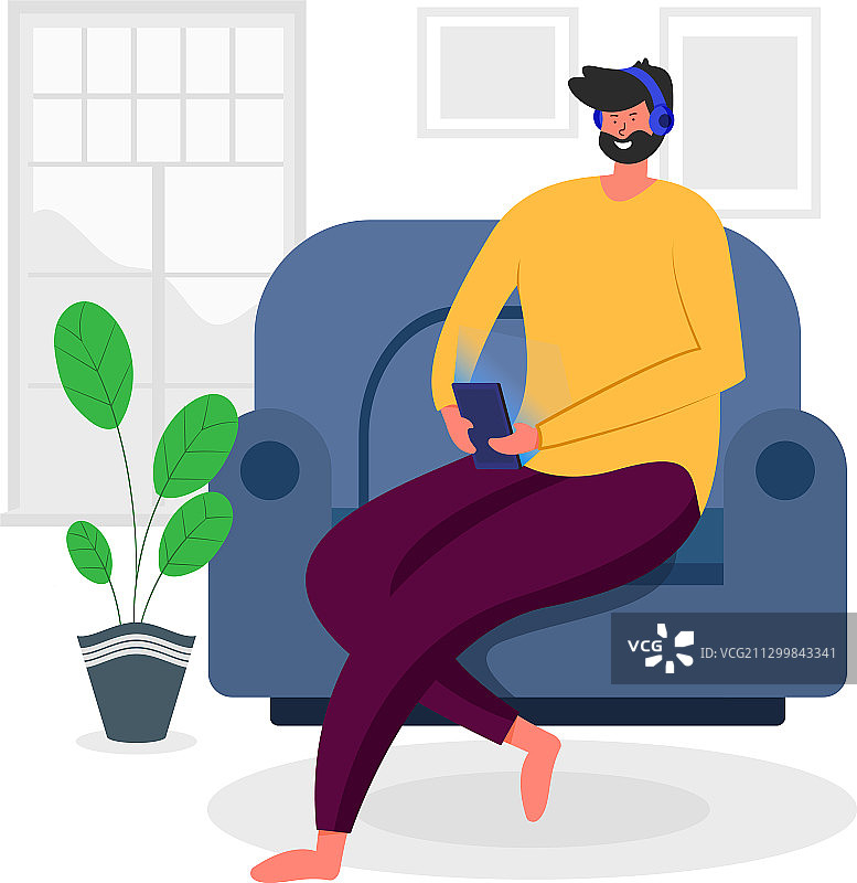 年轻男人居家安全扁平人物图片素材