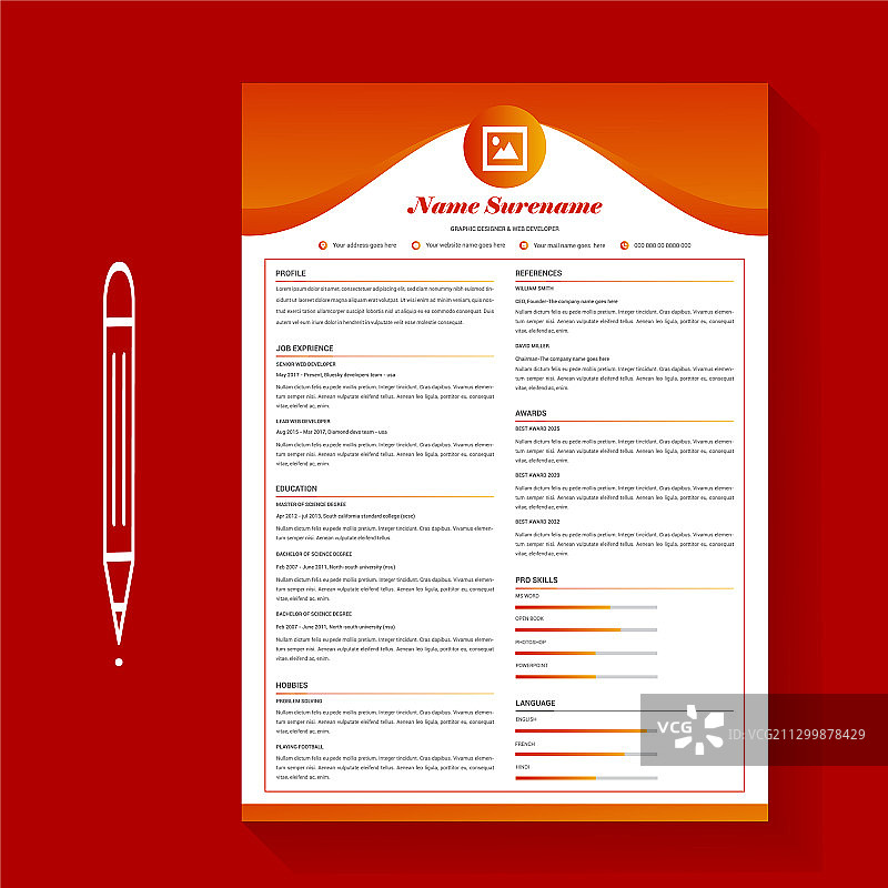 橙色渐变的现代专业简历图片素材