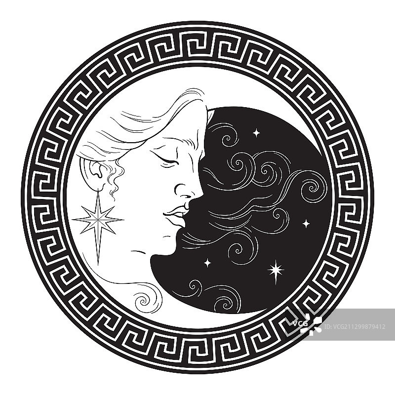 手绘复古风格的新月图片素材