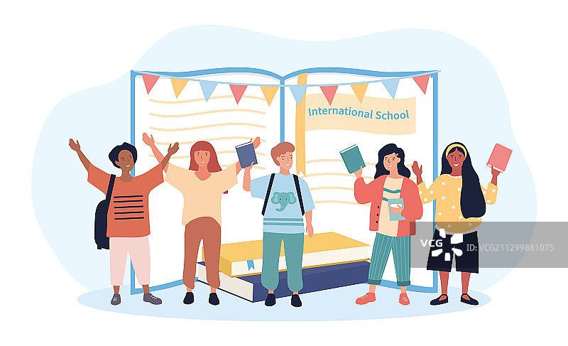 快乐的多民族学生挥手图片素材