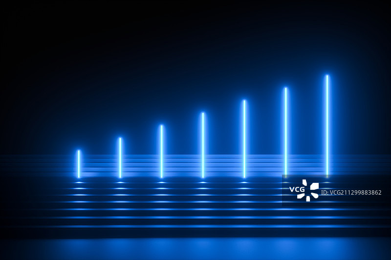 简洁空间内的霓虹灯，三维图形图片素材