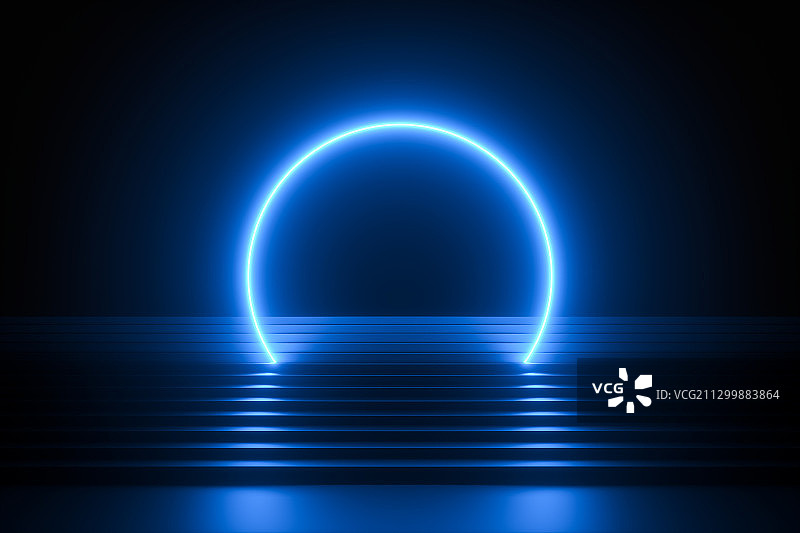 简洁空间内的霓虹灯，三维图形图片素材