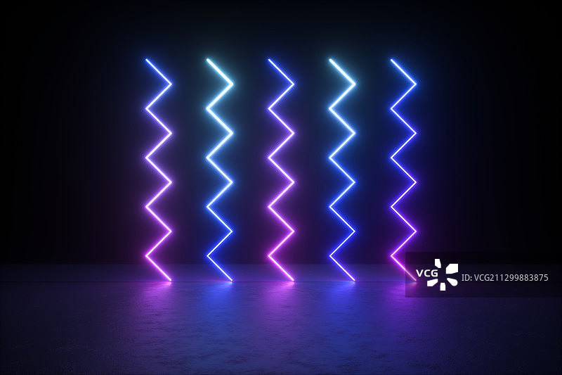 简洁空间内的霓虹灯，三维图形图片素材