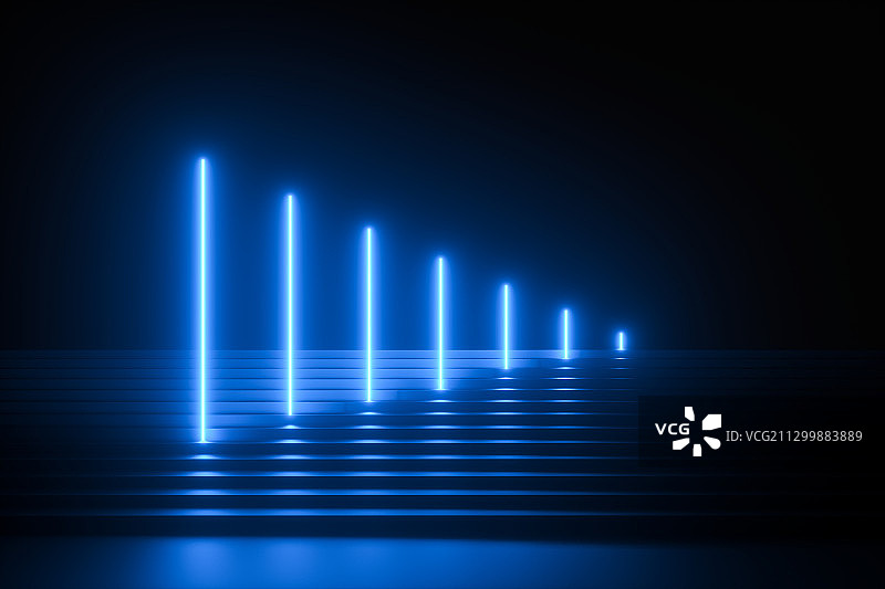 简洁空间内的霓虹灯，三维图形图片素材