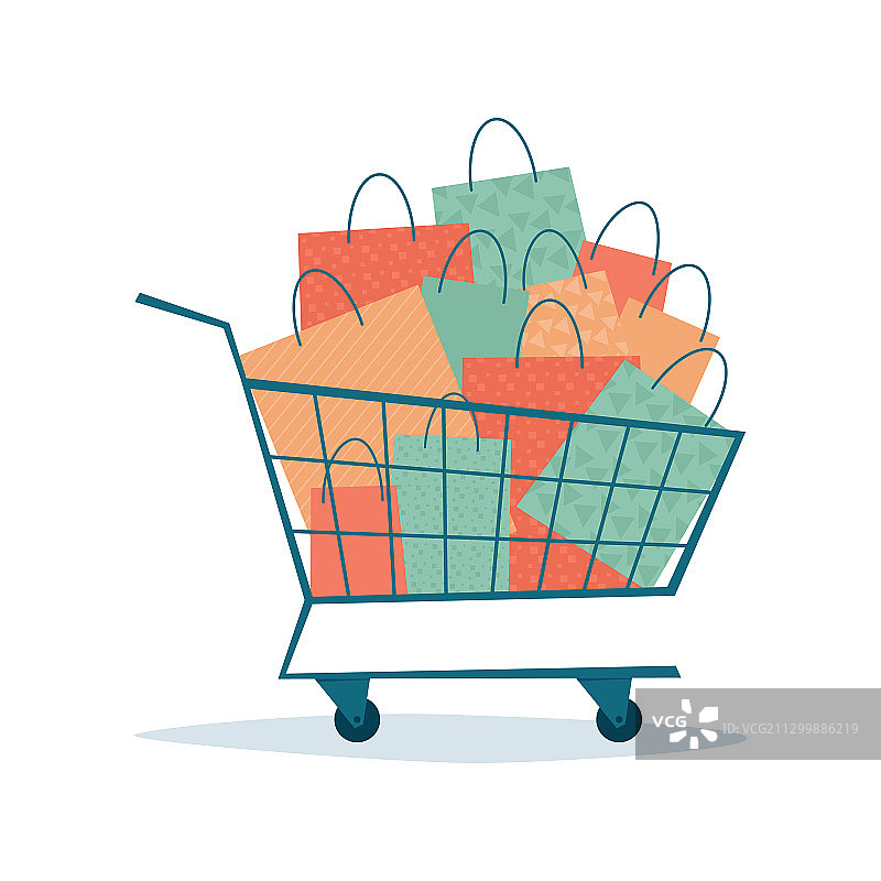 装满纸袋的购物车图片素材
