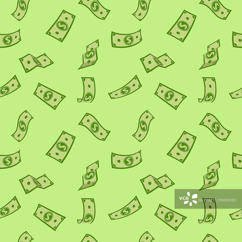 卡通绿色钱雨无缝图案图片素材