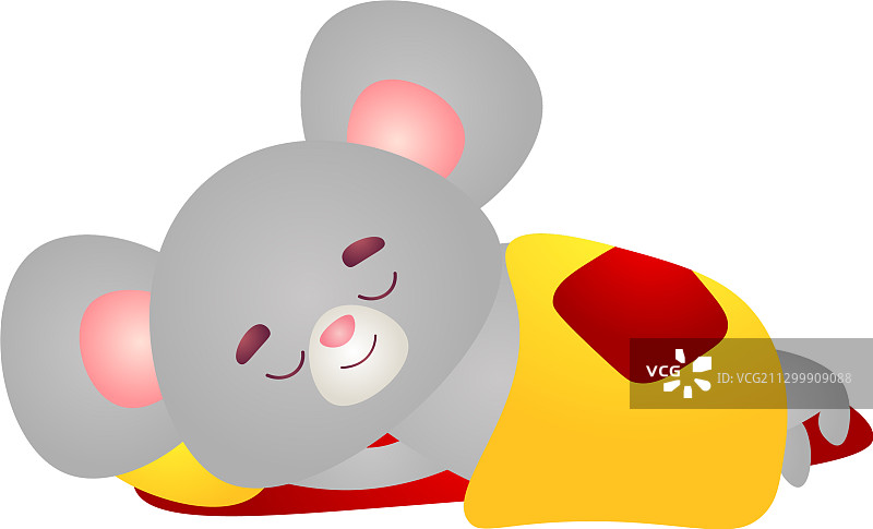 快乐的灰色小老鼠卡通形象，粉色大耳朵图片素材