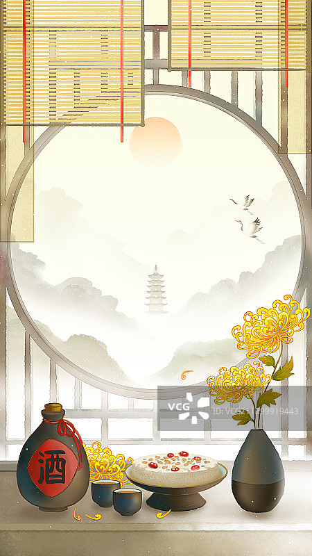 重阳节中国风水墨插画图片素材