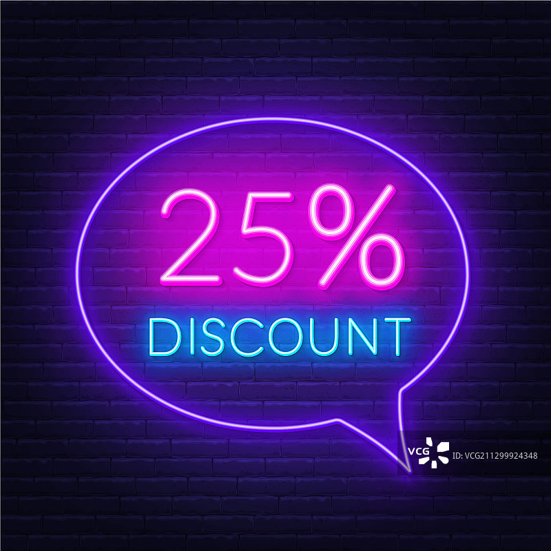 砖墙上的25%折扣霓虹灯标志图片素材
