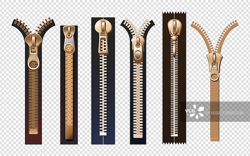 金色拉链金属和塑料紧固件图片素材