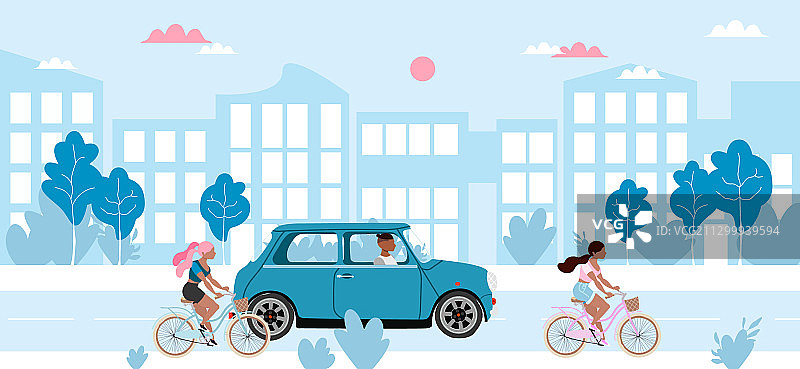 道路上的人物与交通工具图片素材