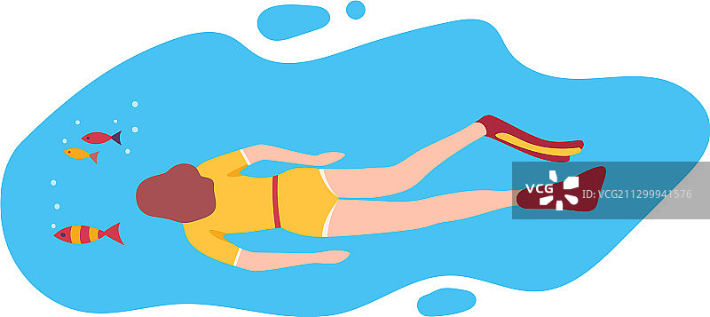 俯视角度的潜水女孩在水下游泳图片素材
