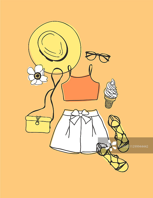 手绘时尚夏季服装穿搭图片素材