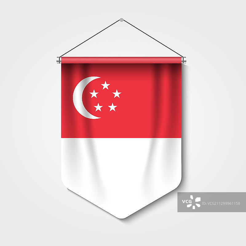 具有新加坡国旗的3D逼真三角旗图片素材