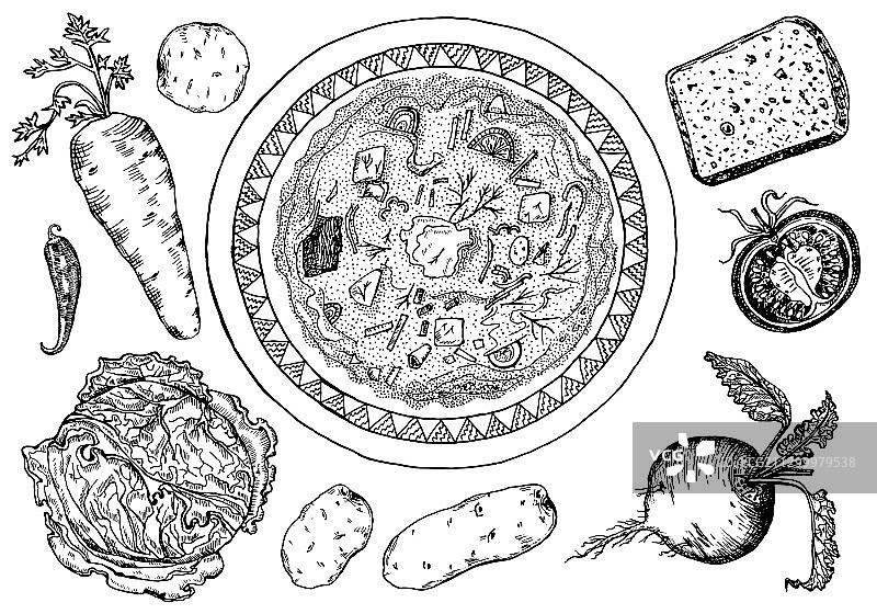 盘中的传统俄罗斯红菜汤图片素材