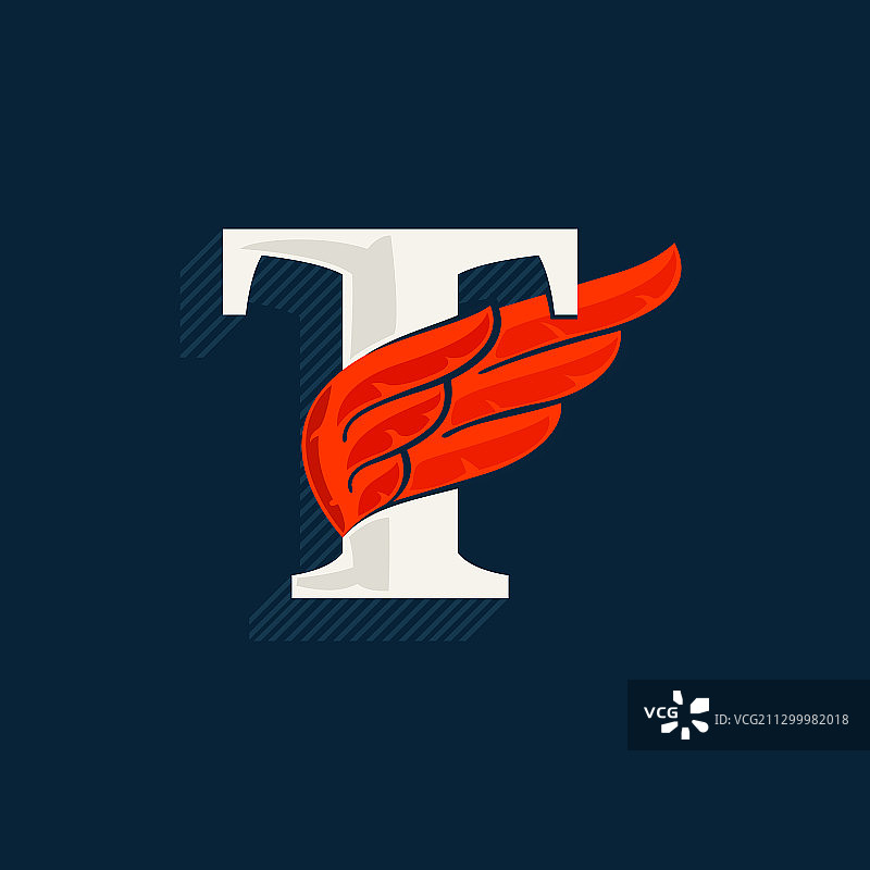 红色翅膀经典衬线字体字母T标志图片素材