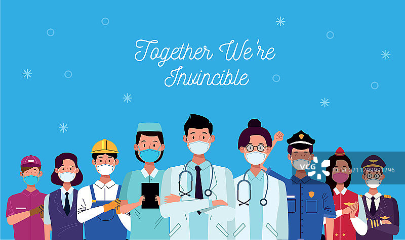 戴口罩的工人，团结一心图片素材