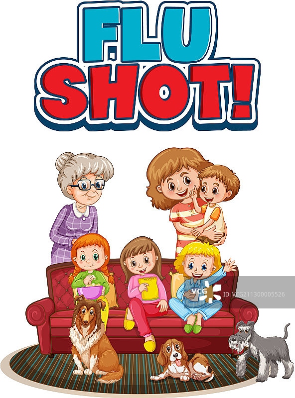 家庭成员的流感疫苗接种标志图片素材