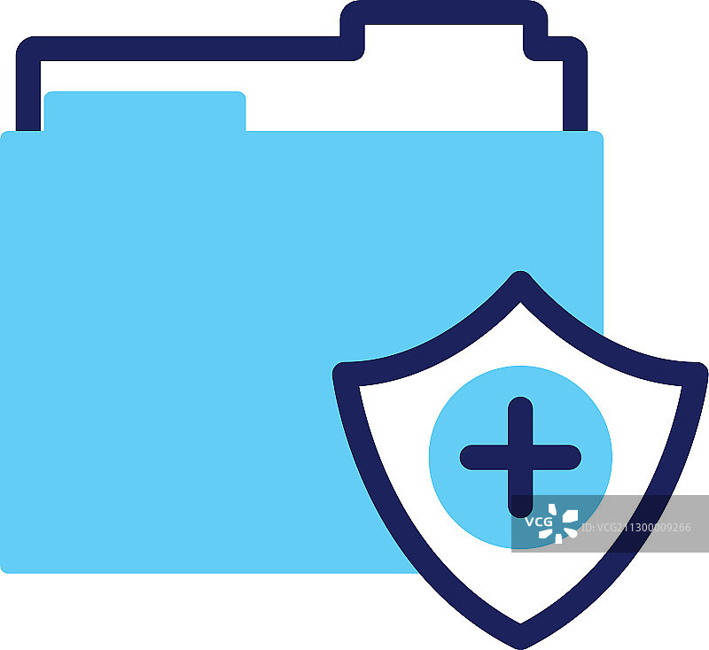 带有文件夹线条和填充样式的盾牌保险图标图片素材