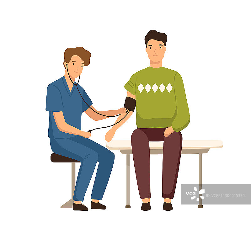 卡通人物去看医生量血压图片素材