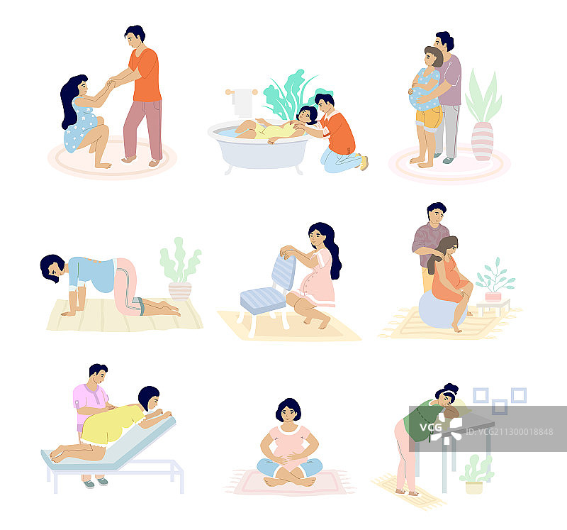 分娩姿势平铺图图片素材