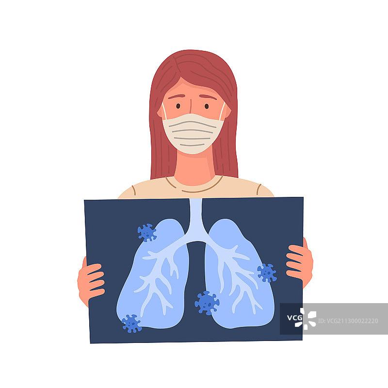 女人感染新冠病毒，手持X光片图片素材